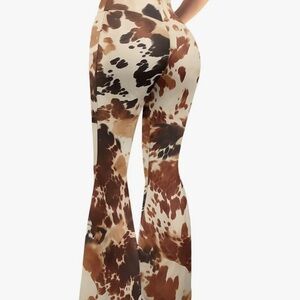 Stylish Brown,Cream, floral, multicolor Women's Flared Pants 80s” style